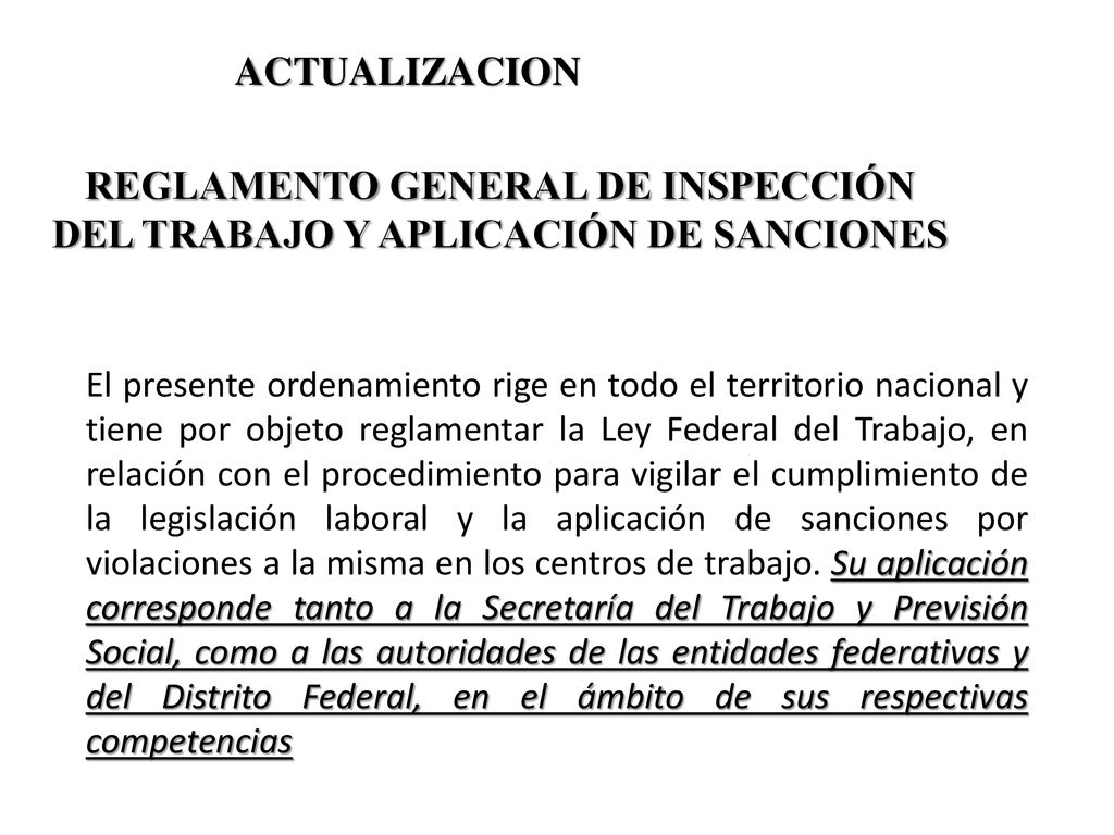 REGLAMENTO GENERAL DE INSPECCIÓN DEL TRABAJO Y APLICACIÓN DE SANCIONES