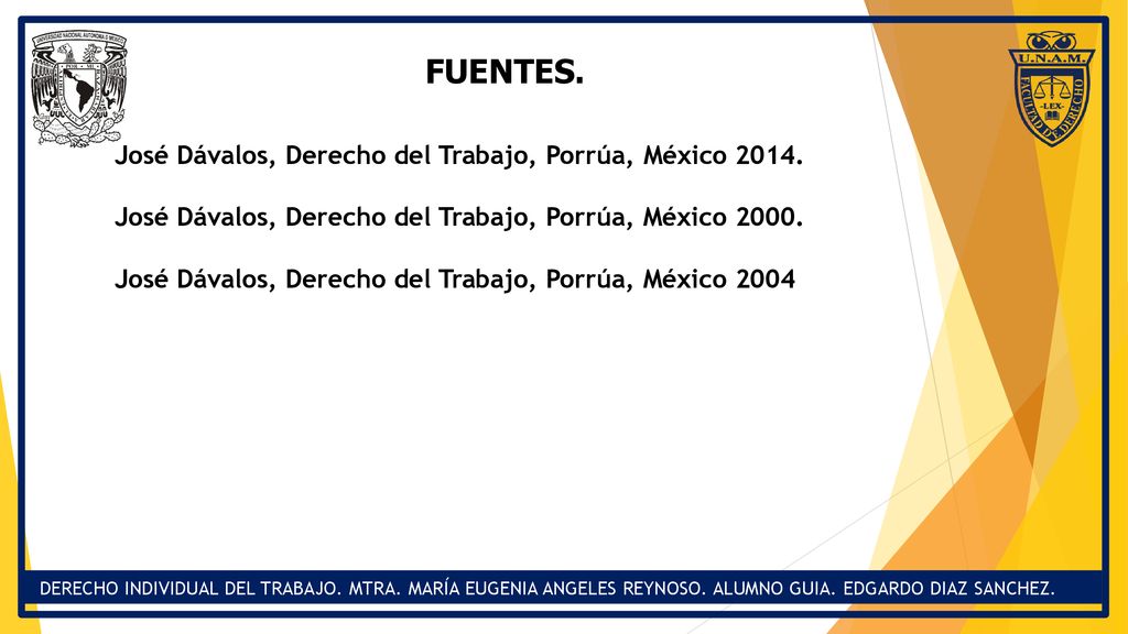 FUENTES. José Dávalos, Derecho del Trabajo, Porrúa, México 2014.
