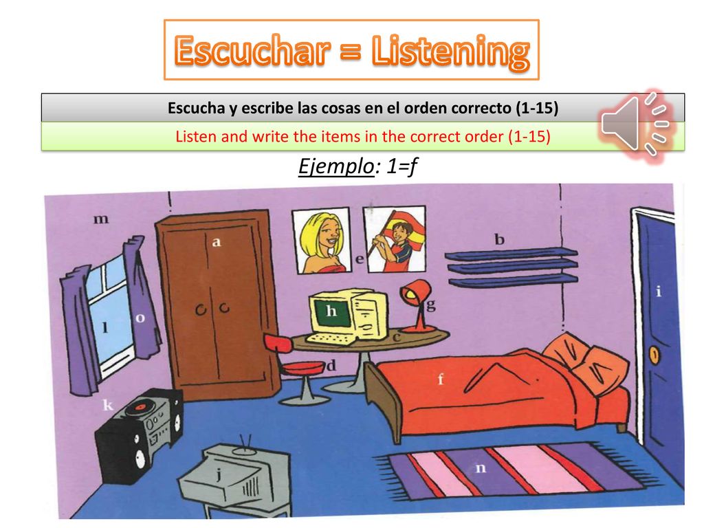Escucha y escribe las cosas en el orden correcto (1-15)