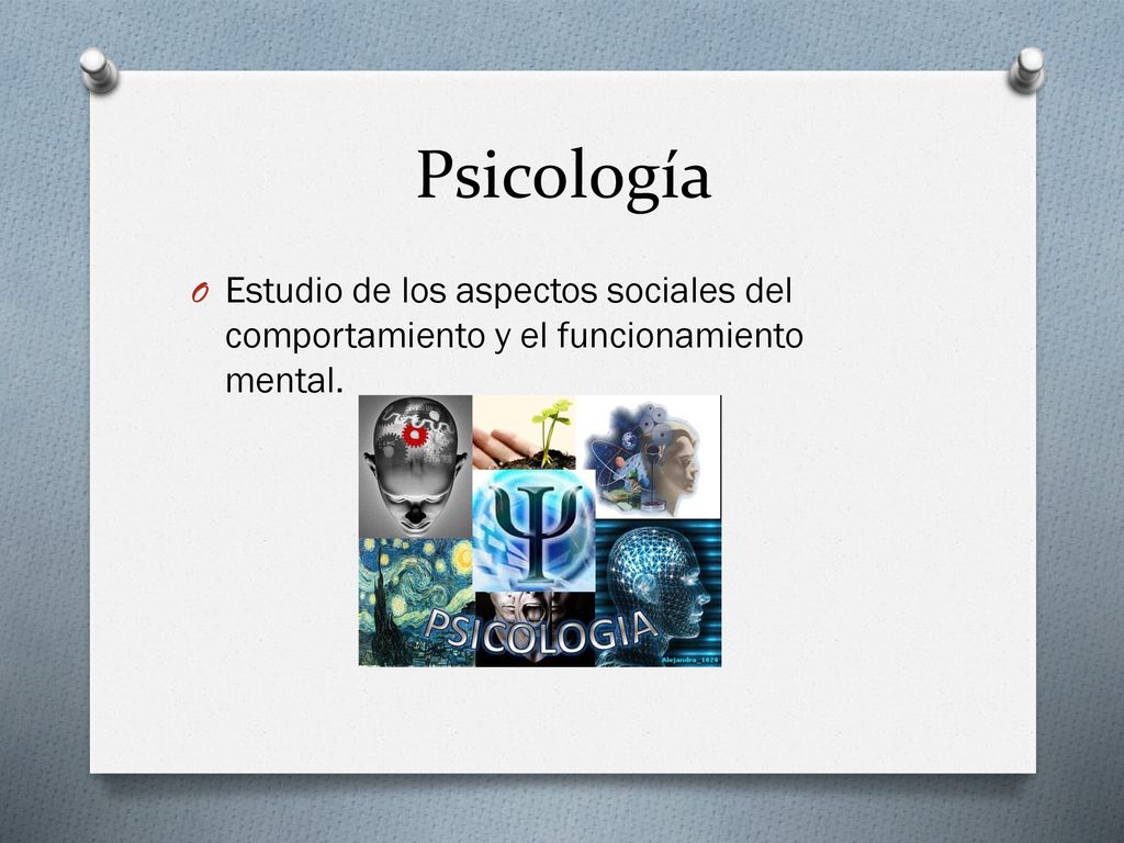 Psicología Estudio de los aspectos sociales del comportamiento y el funcionamiento mental.