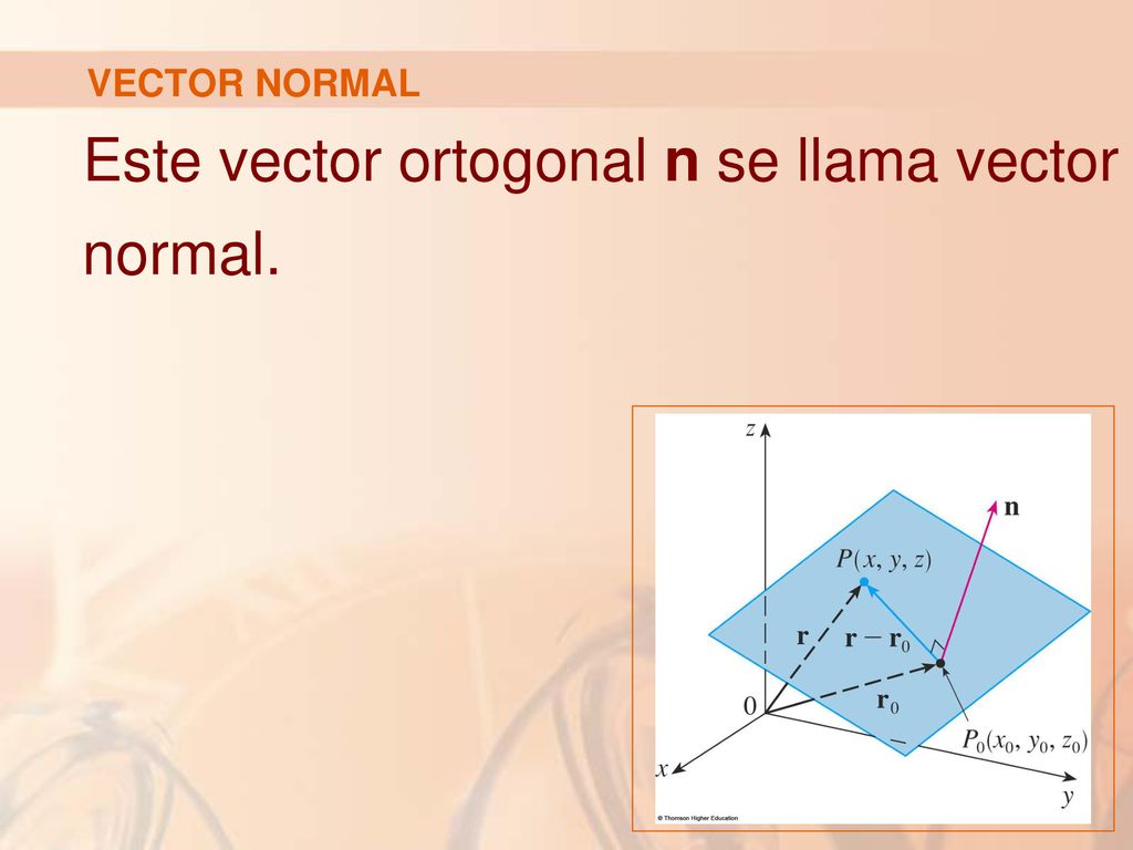 Este vector ortogonal n se llama vector normal.