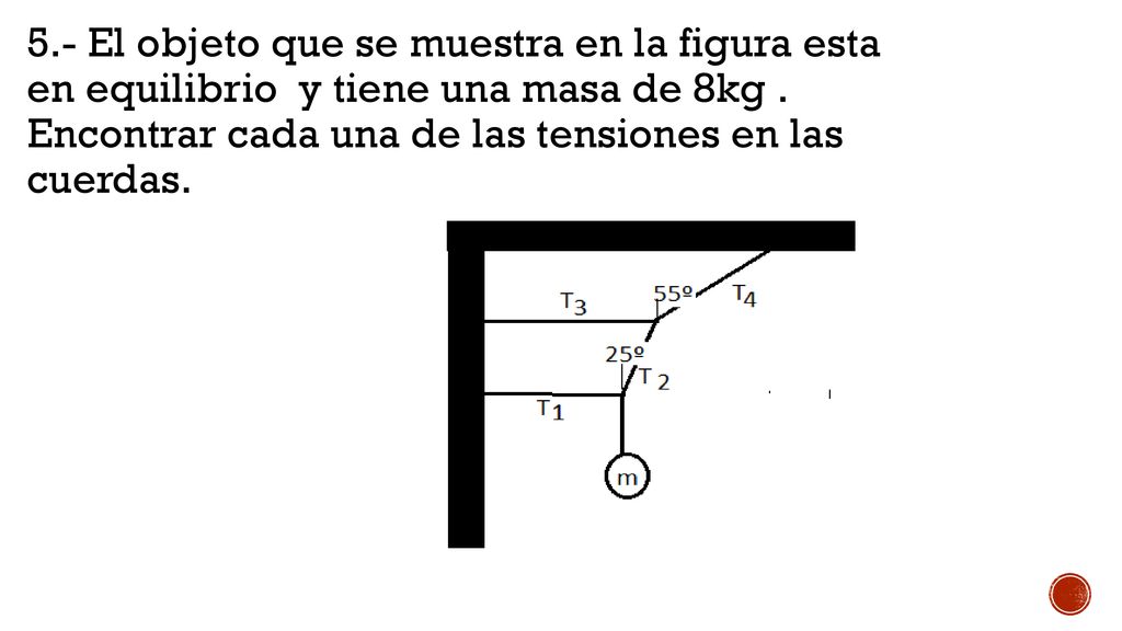 5.- El objeto que se muestra en la figura esta en equilibrio y tiene una masa de 8kg .