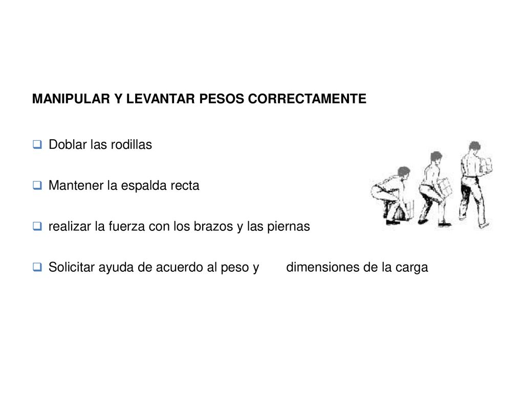 PREVENCIÓN Y CONTROL MANIPULAR Y LEVANTAR PESOS CORRECTAMENTE
