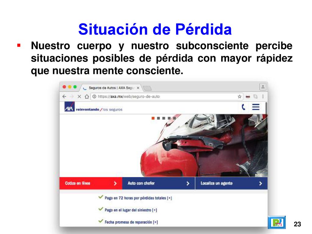 Situación de Pérdida Nuestro cuerpo y nuestro subconsciente percibe situaciones posibles de pérdida con mayor rápidez que nuestra mente consciente.