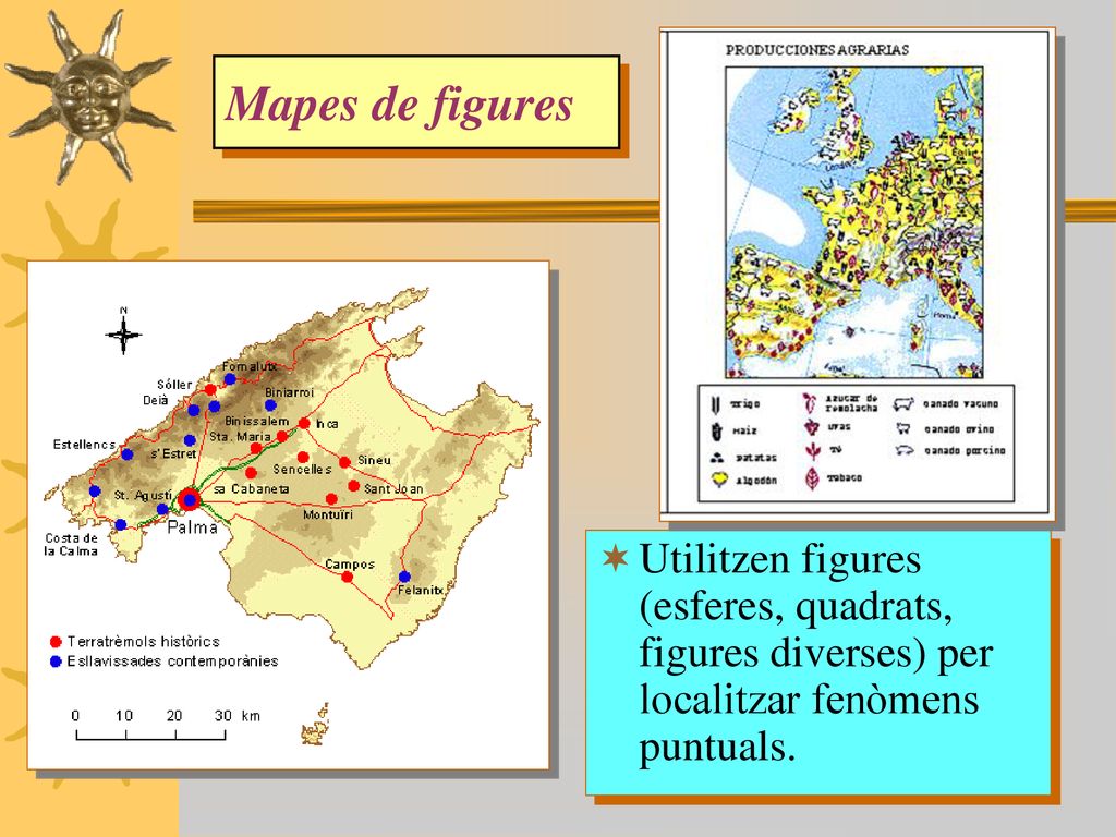 Mapes de figures Utilitzen figures (esferes, quadrats, figures diverses) per localitzar fenòmens puntuals.