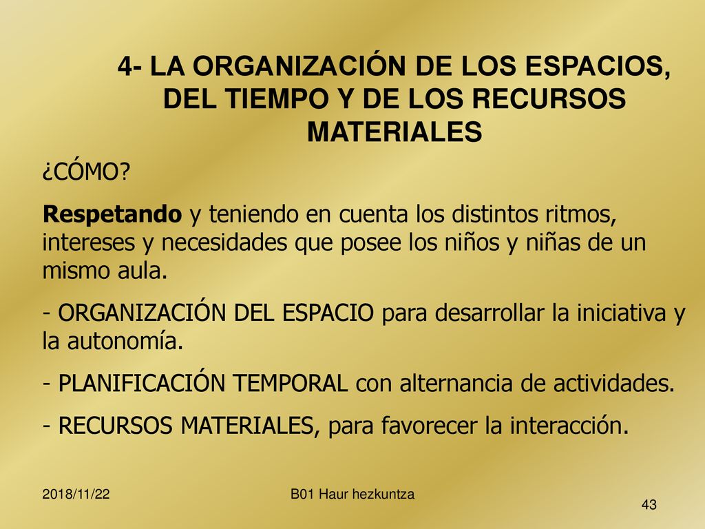 4- LA ORGANIZACIÓN DE LOS ESPACIOS, DEL TIEMPO Y DE LOS RECURSOS MATERIALES