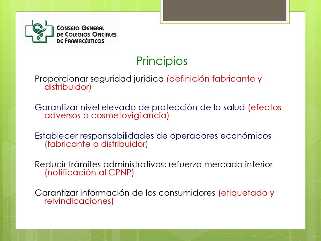 Principios Proporcionar seguridad jurídica (definición fabricante y distribuidor)