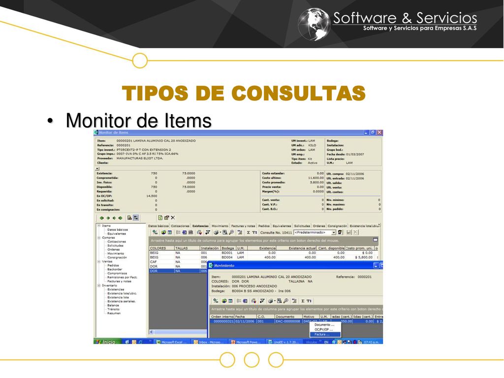 TIPOS DE CONSULTAS Monitor de Items