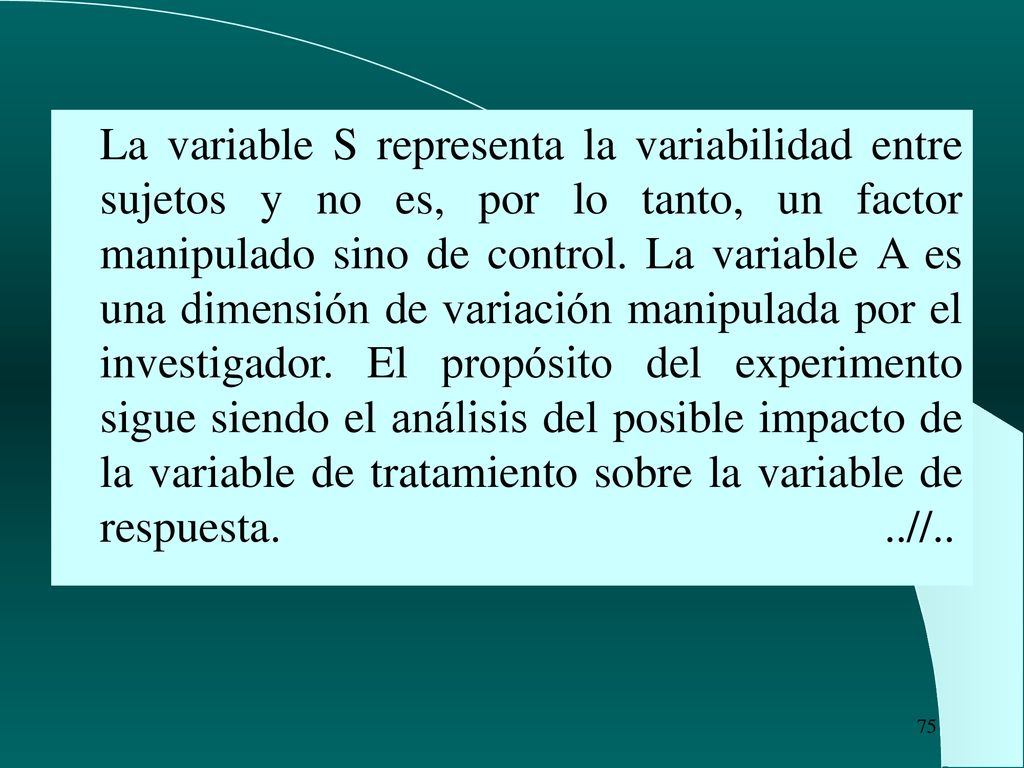 La variable S representa la variabilidad entre sujetos y no es, por lo tanto, un factor manipulado sino de control.