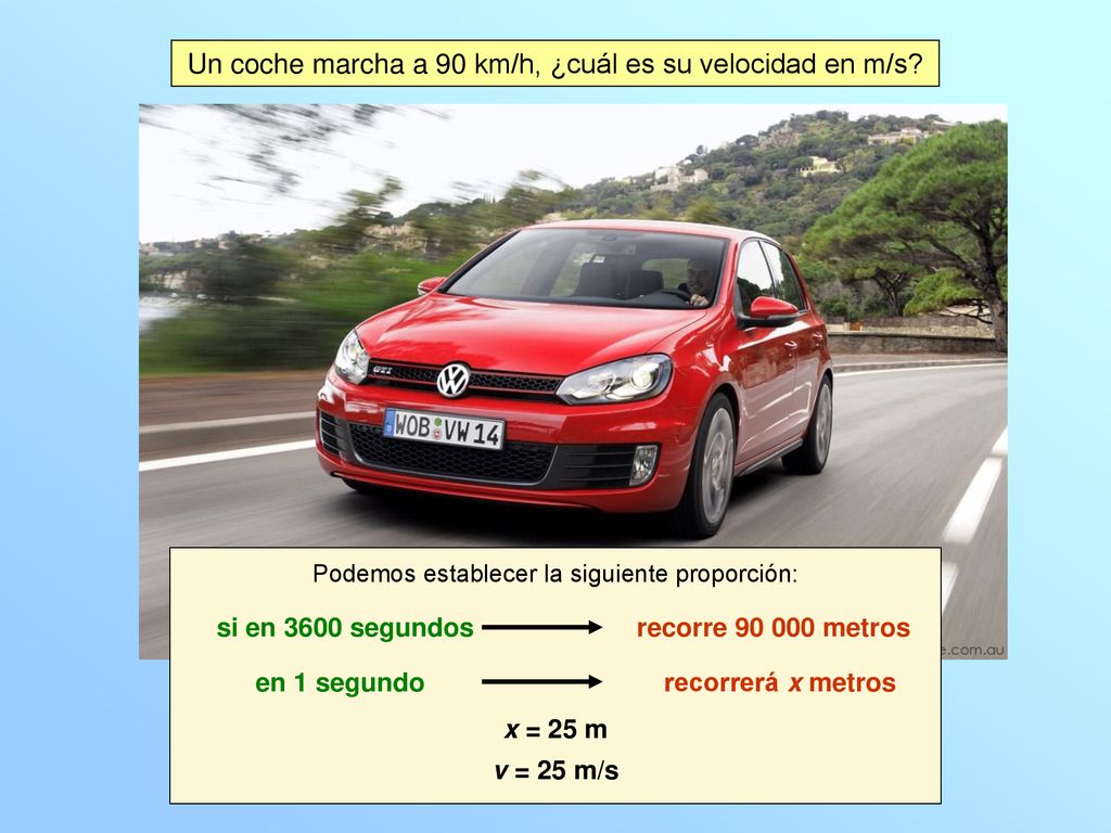 Un coche marcha a 90 km/h, ¿cuál es su velocidad en m/s