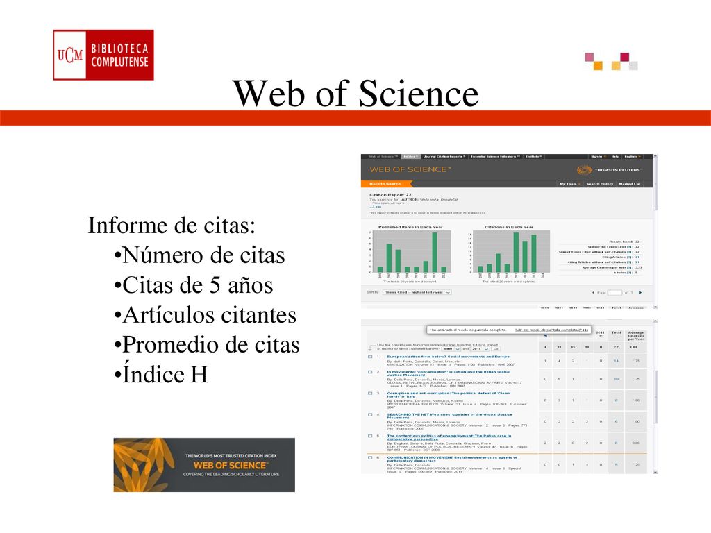Web of Science Informe de citas: Número de citas Citas de 5 años