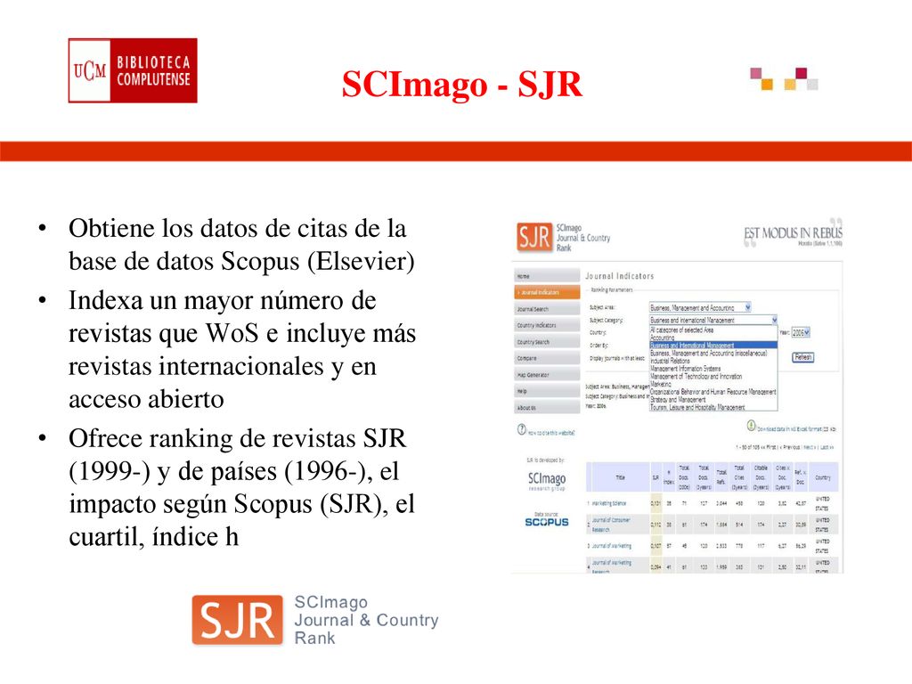 SCImago - SJR Obtiene los datos de citas de la base de datos Scopus (Elsevier)