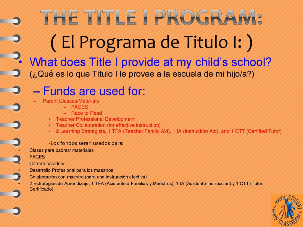 The Title I Program: ( El Programa de Titulo I: )