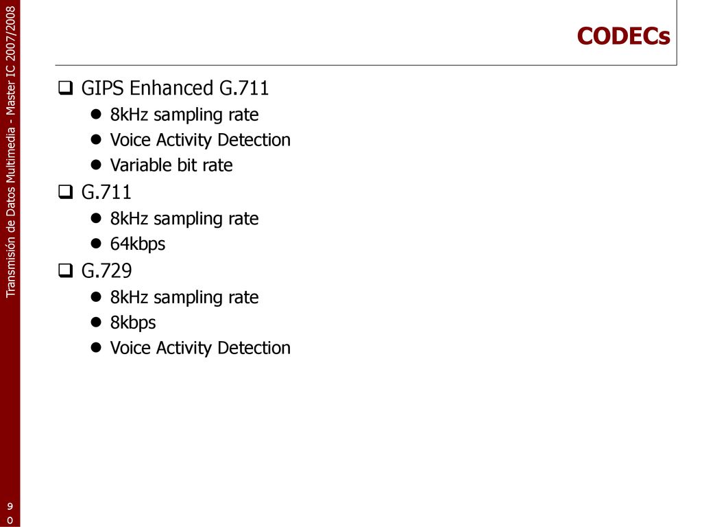 CODECs GIPS Enhanced G.711 G.711 G.729 8kHz sampling rate