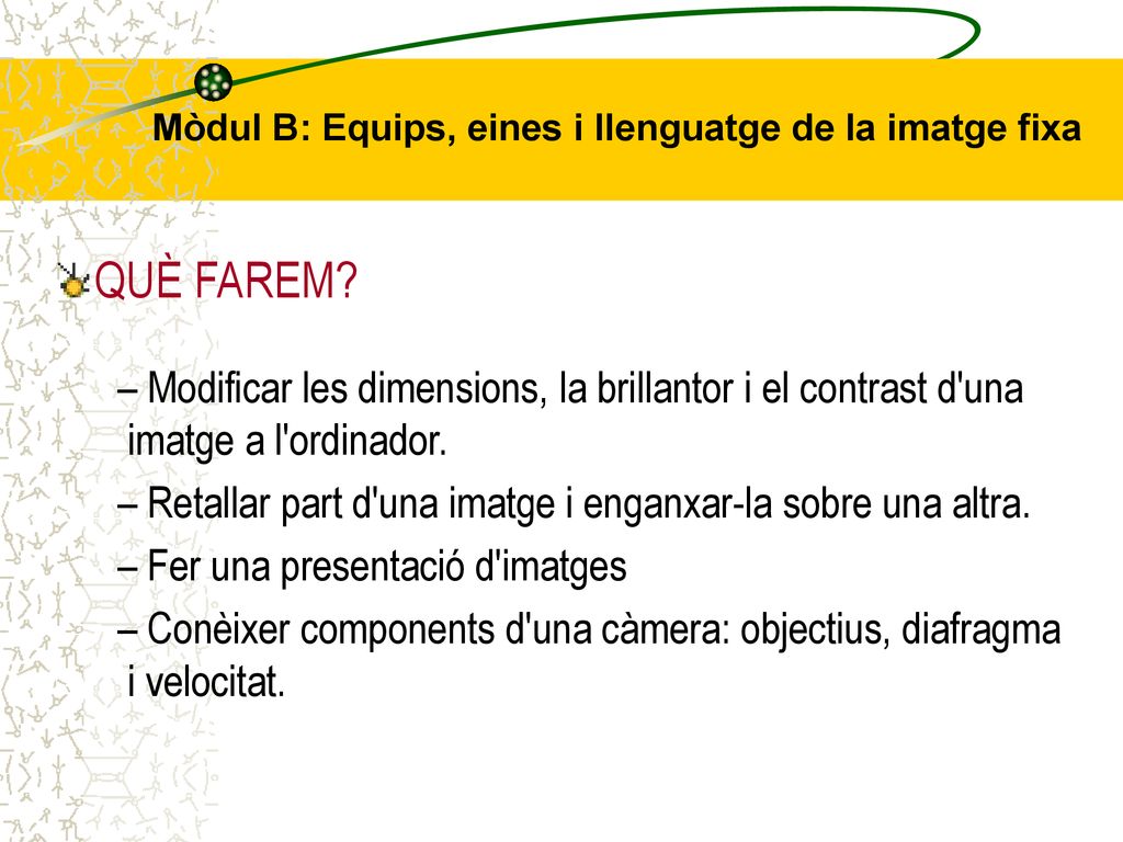Mòdul B: Equips, eines i llenguatge de la imatge fixa