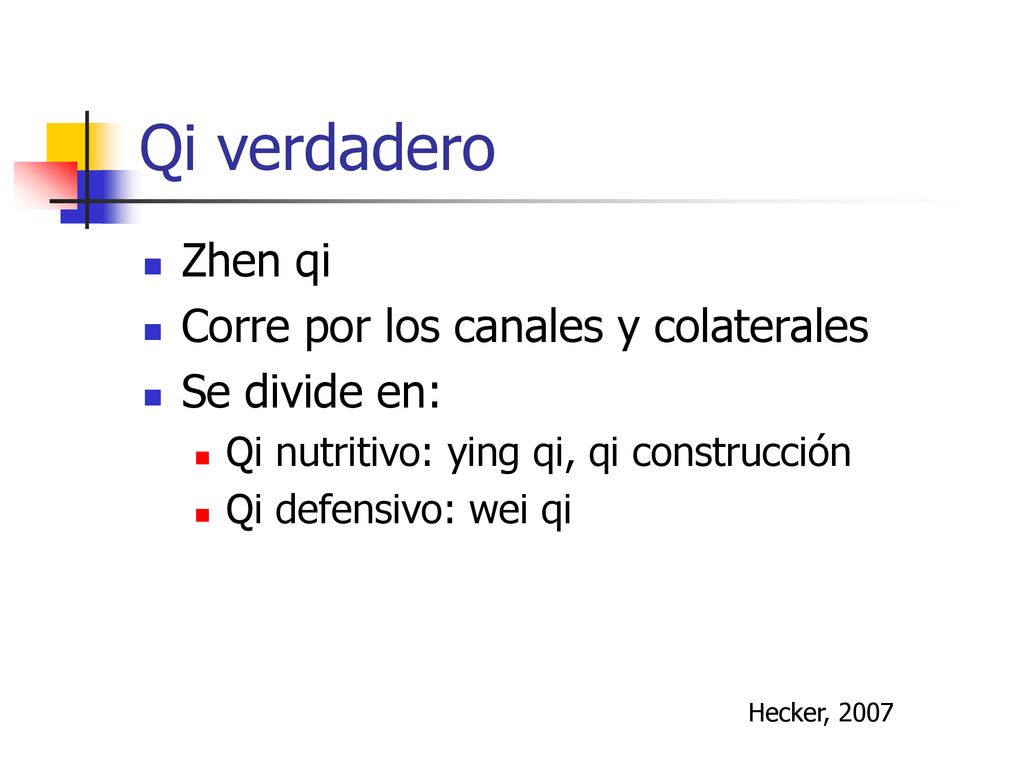 Qi verdadero Zhen qi Corre por los canales y colaterales Se divide en: