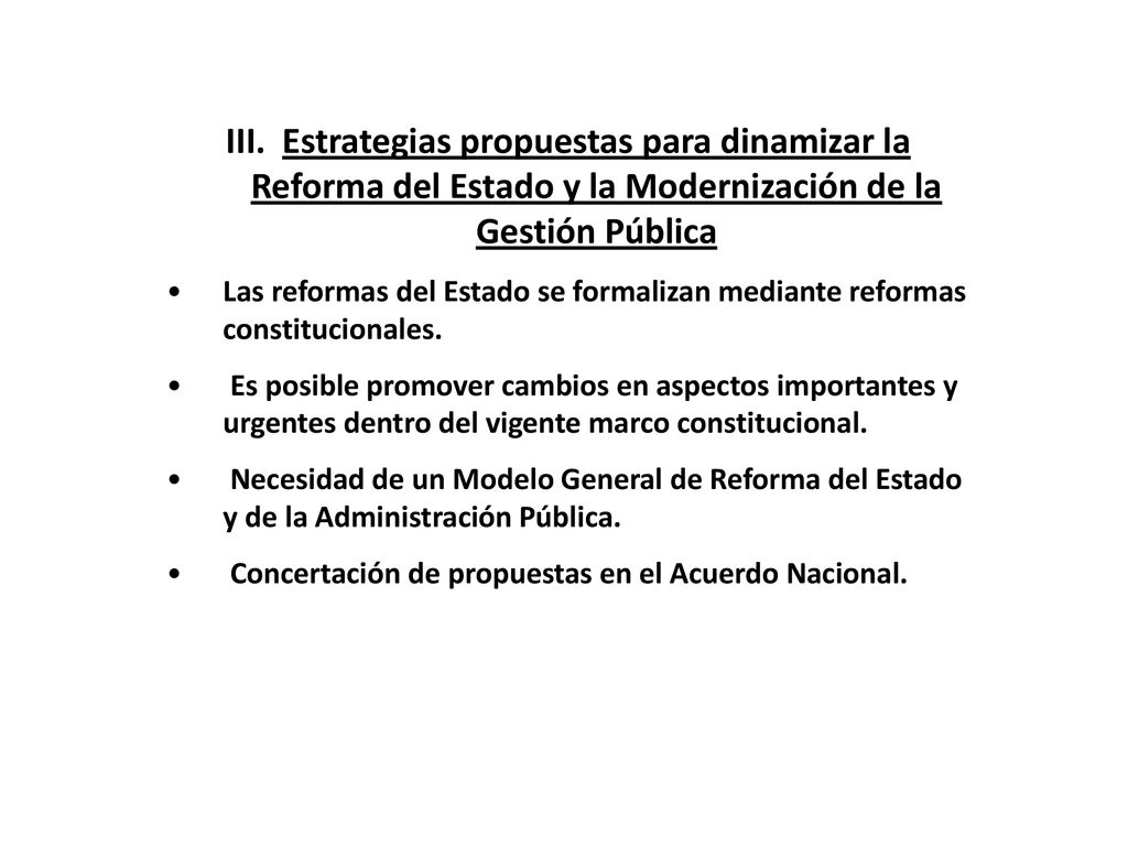 Estrategias propuestas para dinamizar la Reforma del Estado y la Modernización de la Gestión Pública