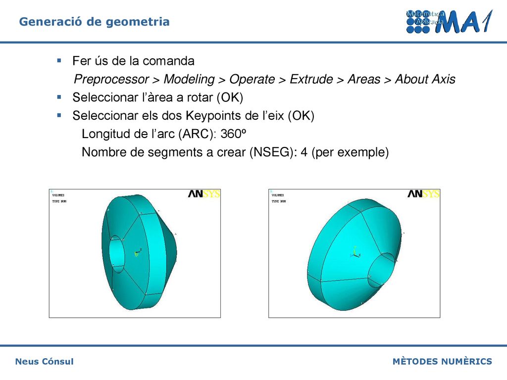 Fer ús de la comanda Preprocessor > Modeling > Operate > Extrude > Areas > About Axis. Seleccionar l’àrea a rotar (OK)