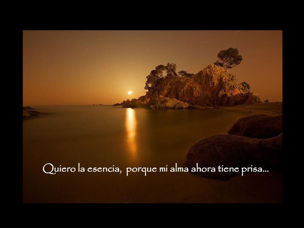 Quiero la esencia, porque mi alma ahora tiene prisa…