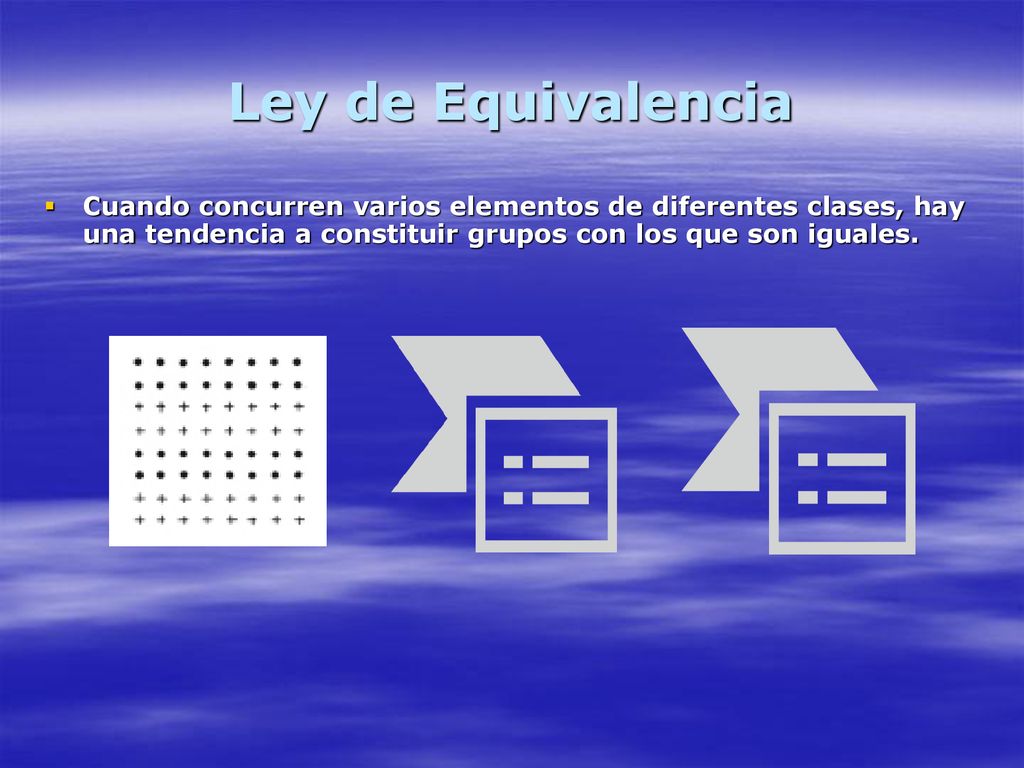 Ley de Equivalencia Cuando concurren varios elementos de diferentes clases, hay una tendencia a constituir grupos con los que son iguales.