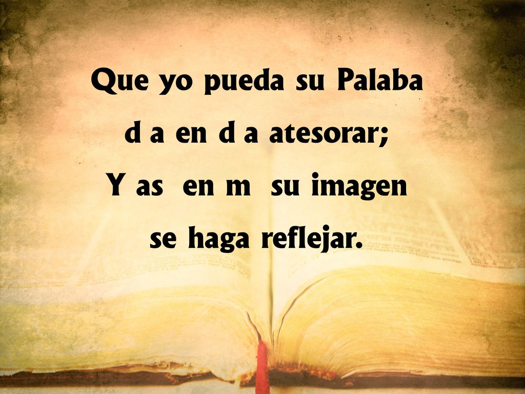 Que yo pueda su Palaba día en día atesorar; Y así en mí su imagen se haga reflejar.