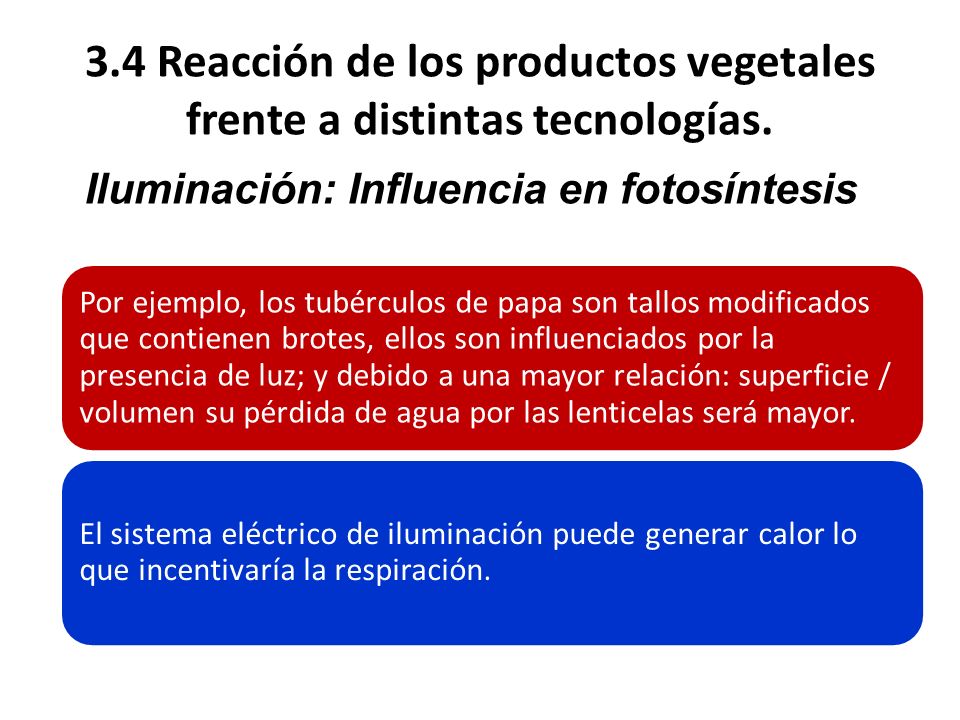 3.4 Reacción de los productos vegetales frente a distintas tecnologías.