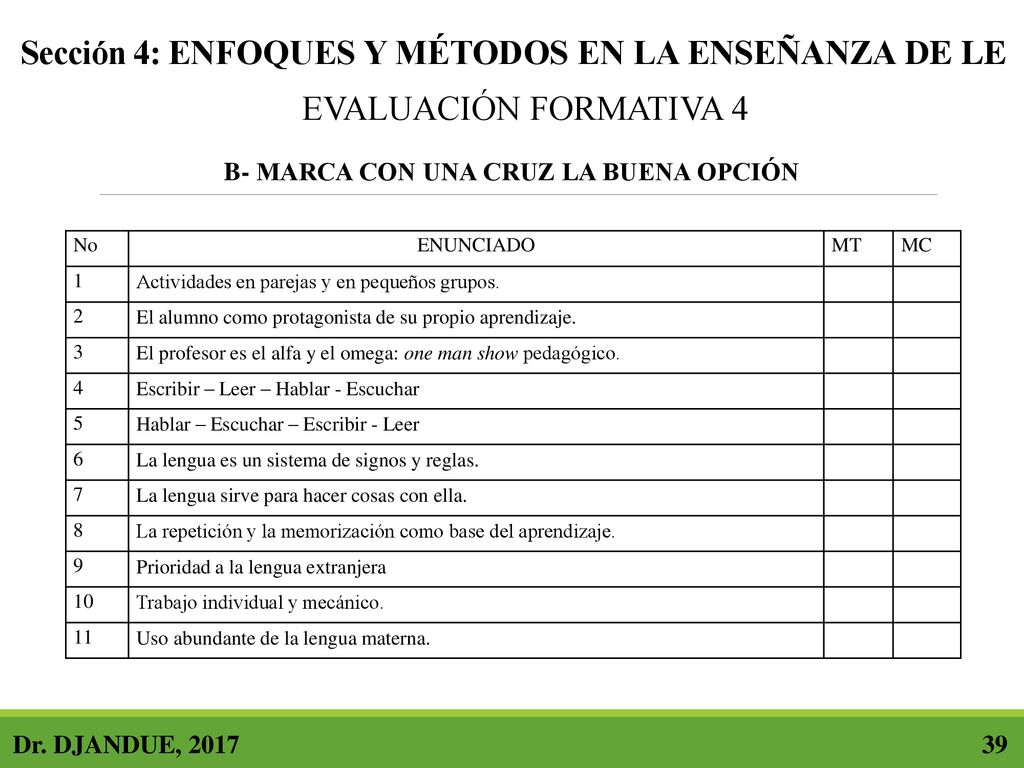 Sección 4: ENFOQUES Y MÉTODOS EN LA ENSEÑANZA DE LE