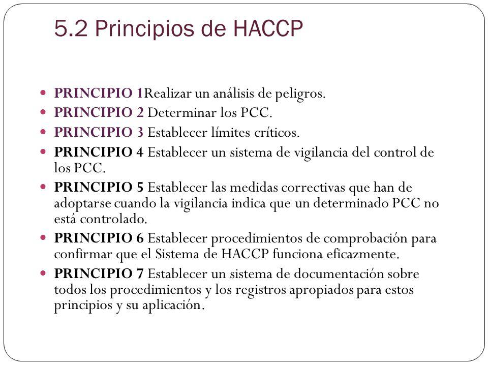 5.2 Principios de HACCP PRINCIPIO 1Realizar un análisis de peligros.