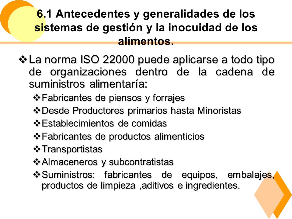 6.1 Antecedentes y generalidades de los sistemas de gestión y la inocuidad de los alimentos.