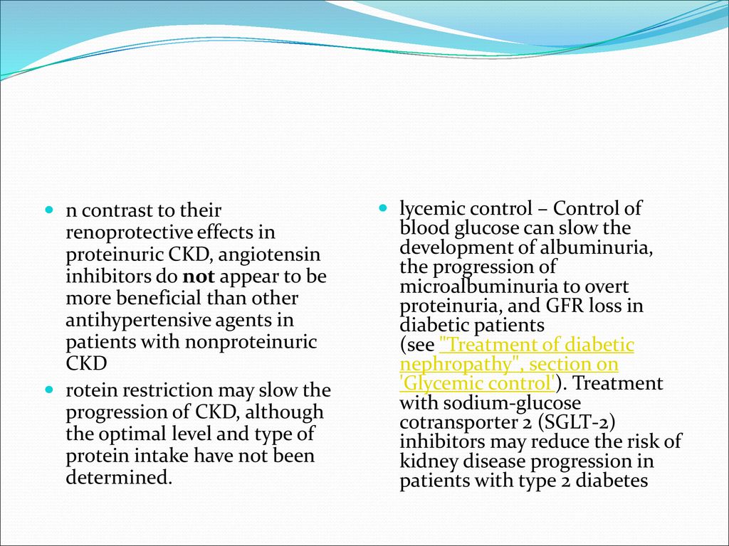 n contrast to their renoprotective effects in proteinuric CKD, angiotensin inhibitors do not appear to be more beneficial than other antihypertensive agents in patients with nonproteinuric CKD
