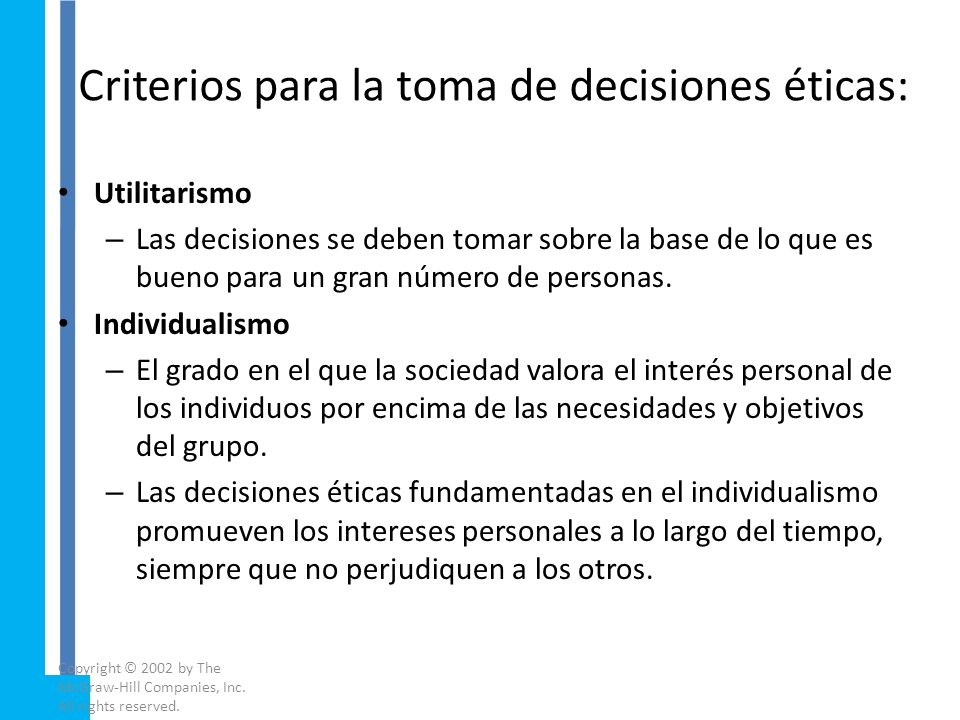 Criterios para la toma de decisiones éticas: