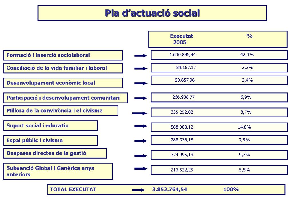 Pla d’actuació social Executat % 2005 Formació i inserció sociolaboral