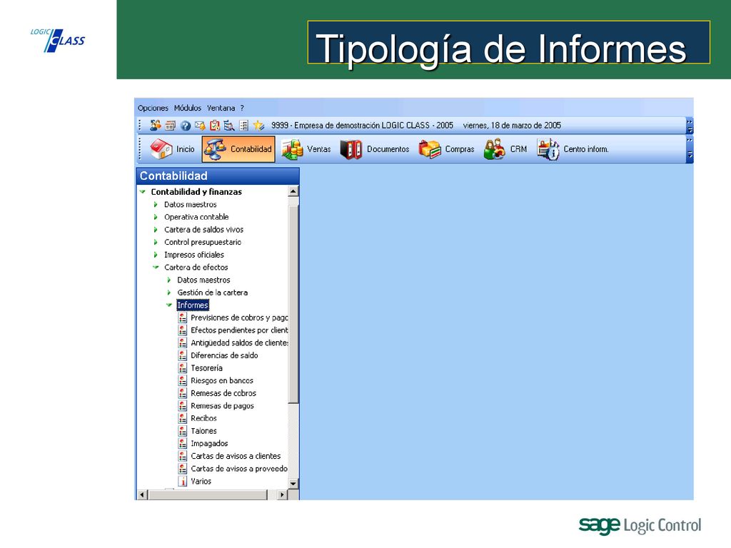 Tipología de Informes Comentarios : Menú de Informes