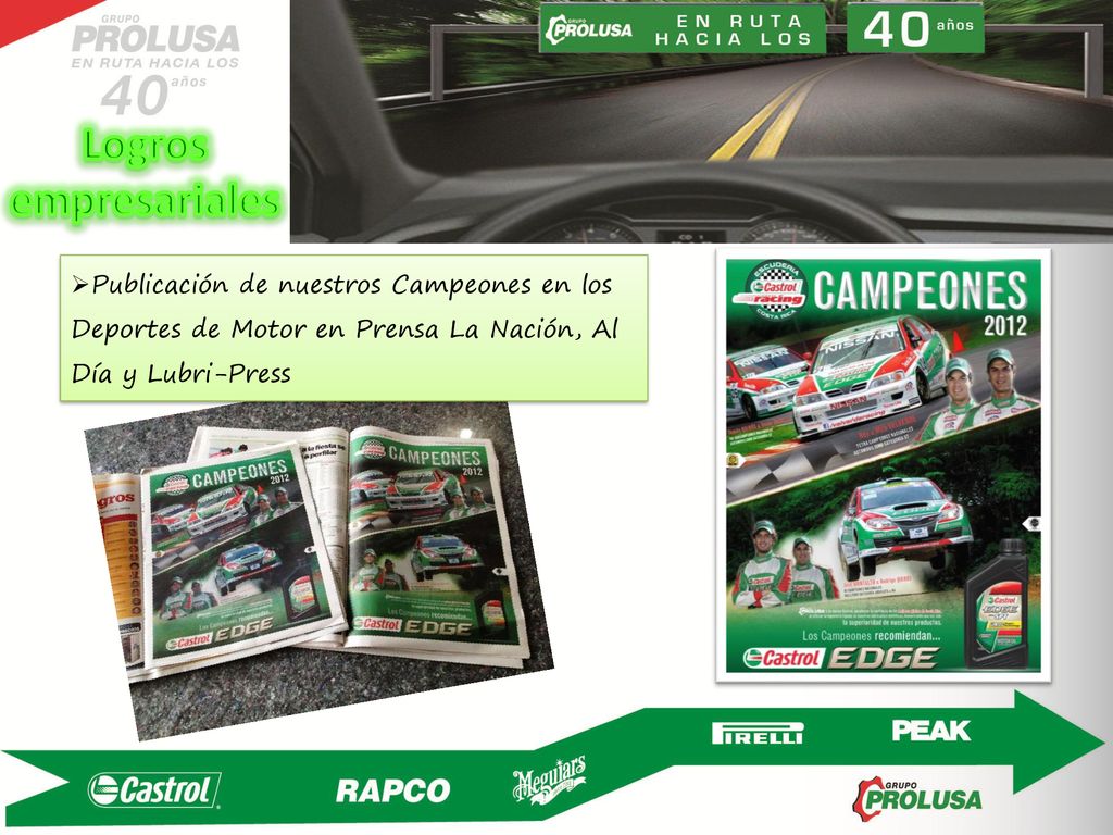Logros empresariales Publicación de nuestros Campeones en los Deportes de Motor en Prensa La Nación, Al Día y Lubri-Press.