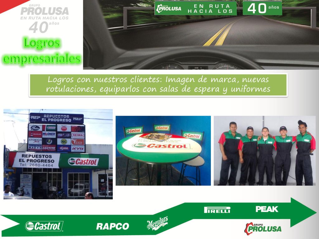 Logros empresariales Logros con nuestros clientes: Imagen de marca, nuevas rotulaciones, equiparlos con salas de espera y uniformes.