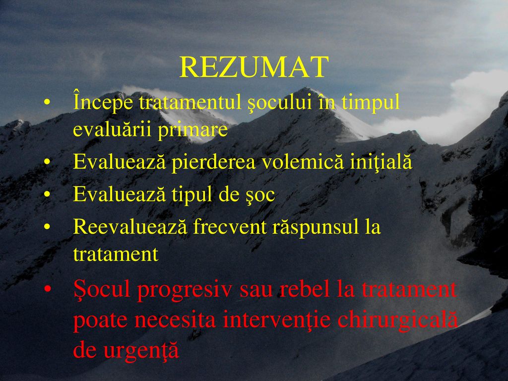 REZUMAT Începe tratamentul şocului în timpul evaluării primare. Evaluează pierderea volemică iniţială.