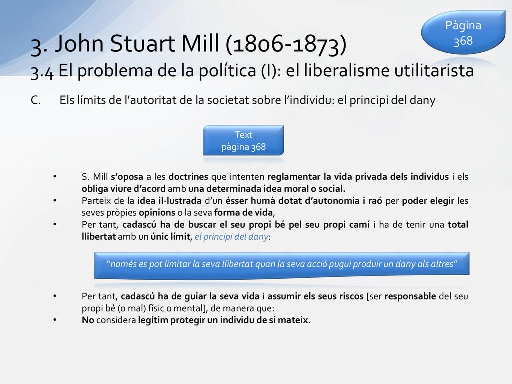 Pàgina John Stuart Mill ( ) 3.4 El problema de la política (I): el liberalisme utilitarista.