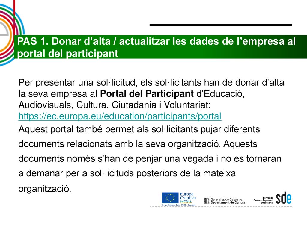 PAS 1. Donar d’alta / actualitzar les dades de l’empresa al portal del participant