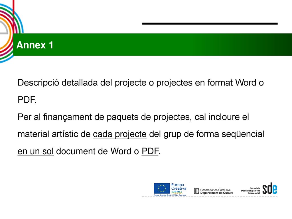 Annex 1 Descripció detallada del projecte o projectes en format Word o PDF.