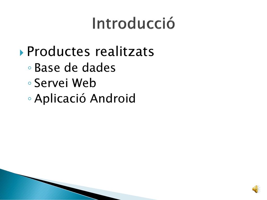 Introducció Productes realitzats Base de dades Servei Web