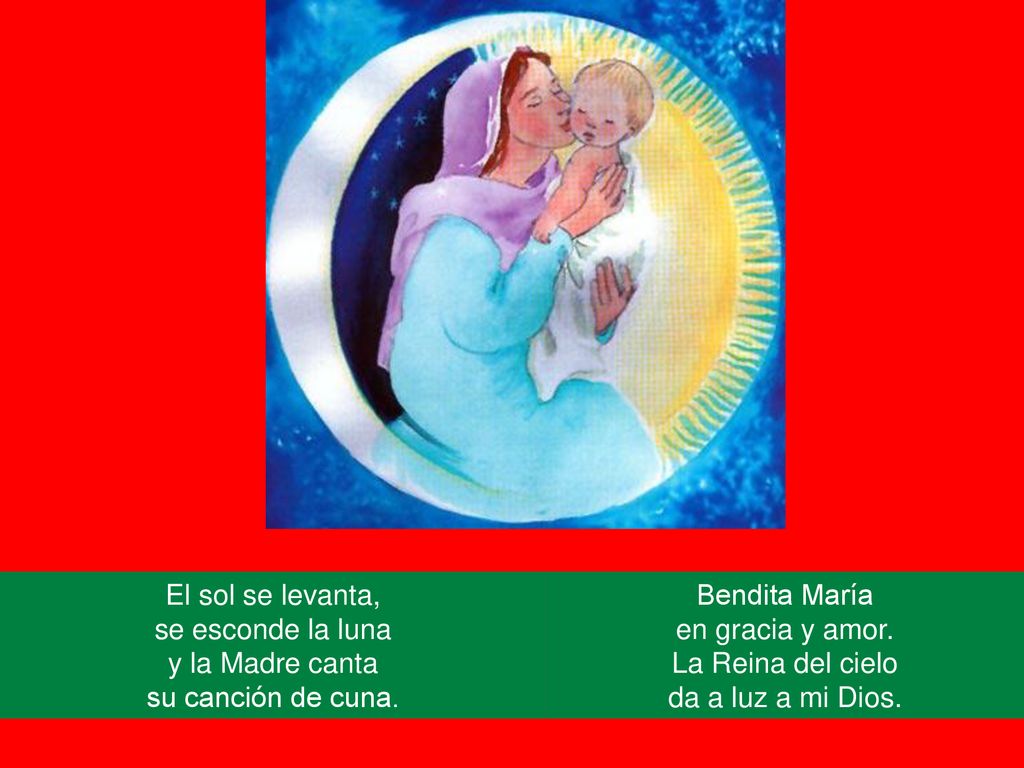 Bendita María en gracia y amor. La Reina del cielo da a luz a mi Dios.