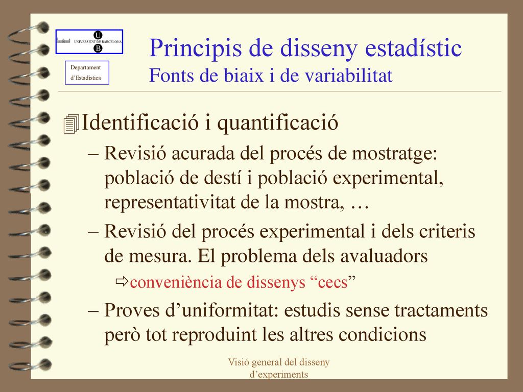 Principis de disseny estadístic Fonts de biaix i de variabilitat