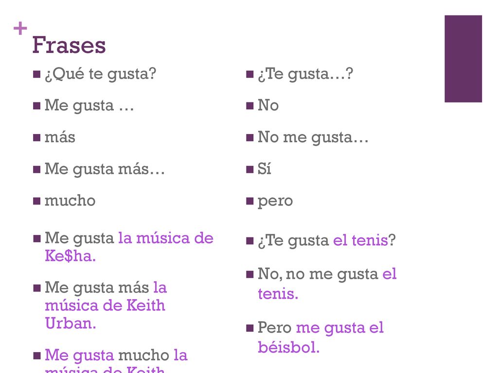 Frases ¿Qué te gusta Me gusta … más Me gusta más… mucho ¿Te gusta…