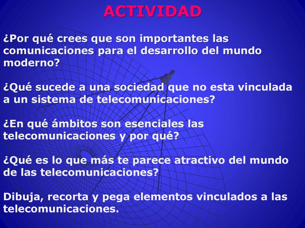 ACTIVIDAD ¿Por qué crees que son importantes las comunicaciones para el desarrollo del mundo moderno