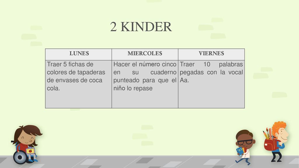 2 KINDER LUNES. MIERCOLES. VIERNES. Traer 5 fichas de colores de tapaderas de envases de coca cola.