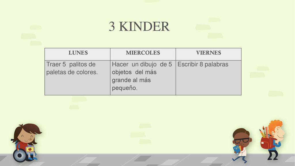3 KINDER Traer 5 palitos de paletas de colores.