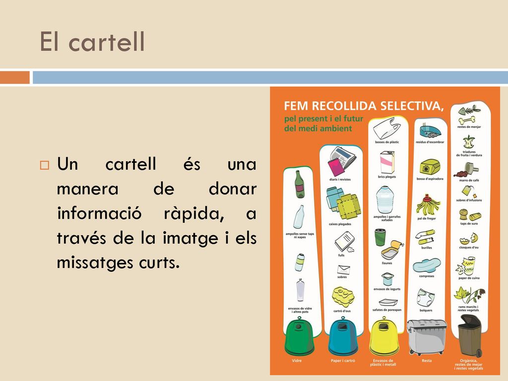 El cartell Un cartell és una manera de donar informació ràpida, a través de la imatge i els missatges curts.