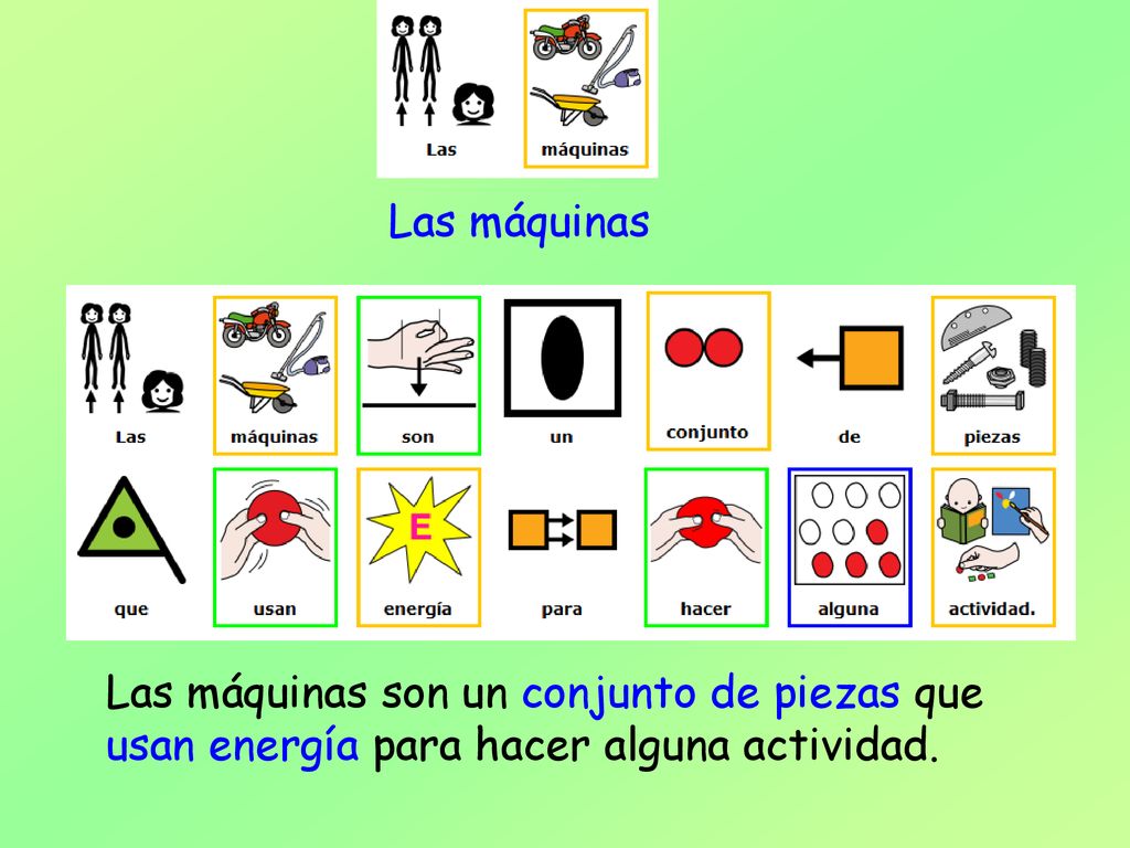 Las máquinas Las máquinas son un conjunto de piezas que usan energía para hacer alguna actividad.