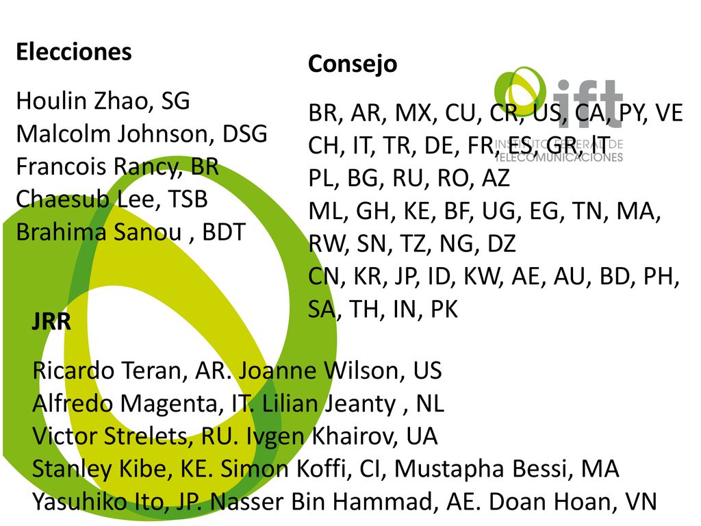 Elecciones Houlin Zhao, SG. Malcolm Johnson, DSG. Francois Rancy, BR. Chaesub Lee, TSB. Brahima Sanou , BDT.