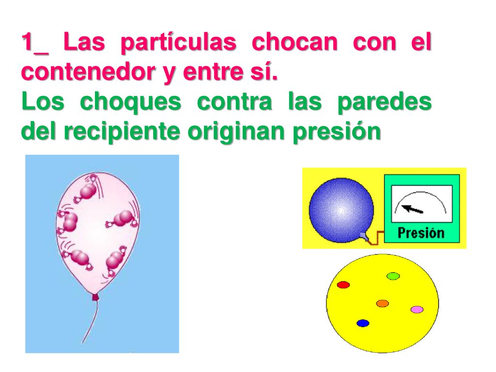 1_ Las partículas chocan con el contenedor y entre sí.